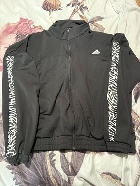 adidas Black Full-Zip Athletic Jacket with White Logo